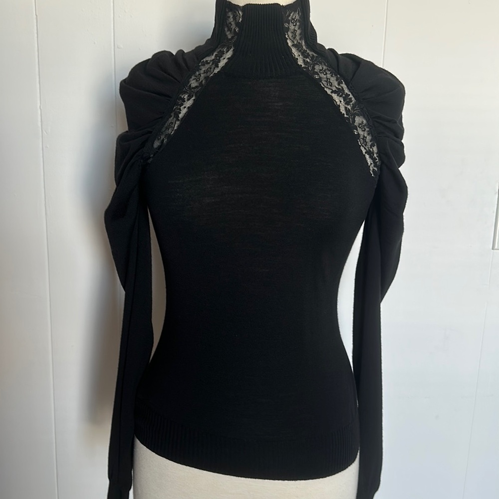 Stella McCartney black sweater crystal buttons lace on shoulders size 42